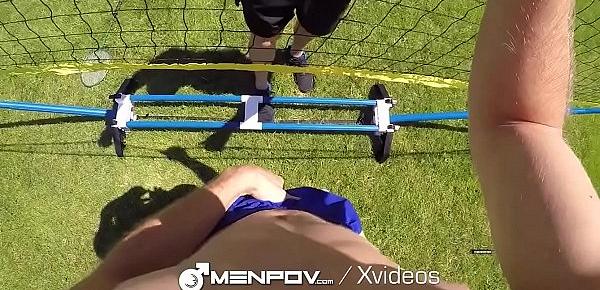  MenPOV Two guys fuck after badminton park fun